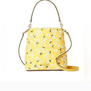Kate Spade New York Yellow Daisy Floral Small Bucket Crossbody Bag Top Handle